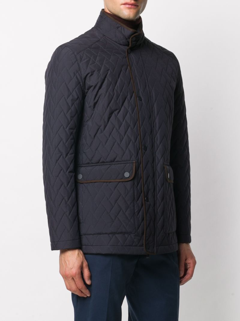 Shop Corneliani Quilted Button-up Jacket In Blue