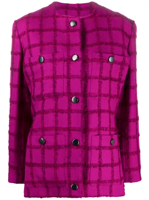 Saint Laurent Pre-Owned chamarra a cuadros sin cuello 2000