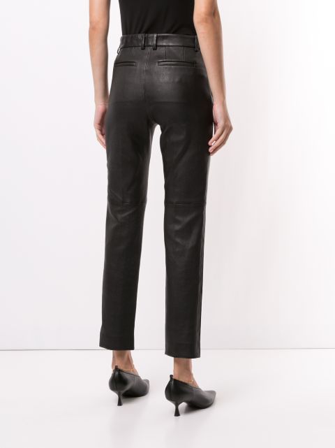 straight leg leather trousers