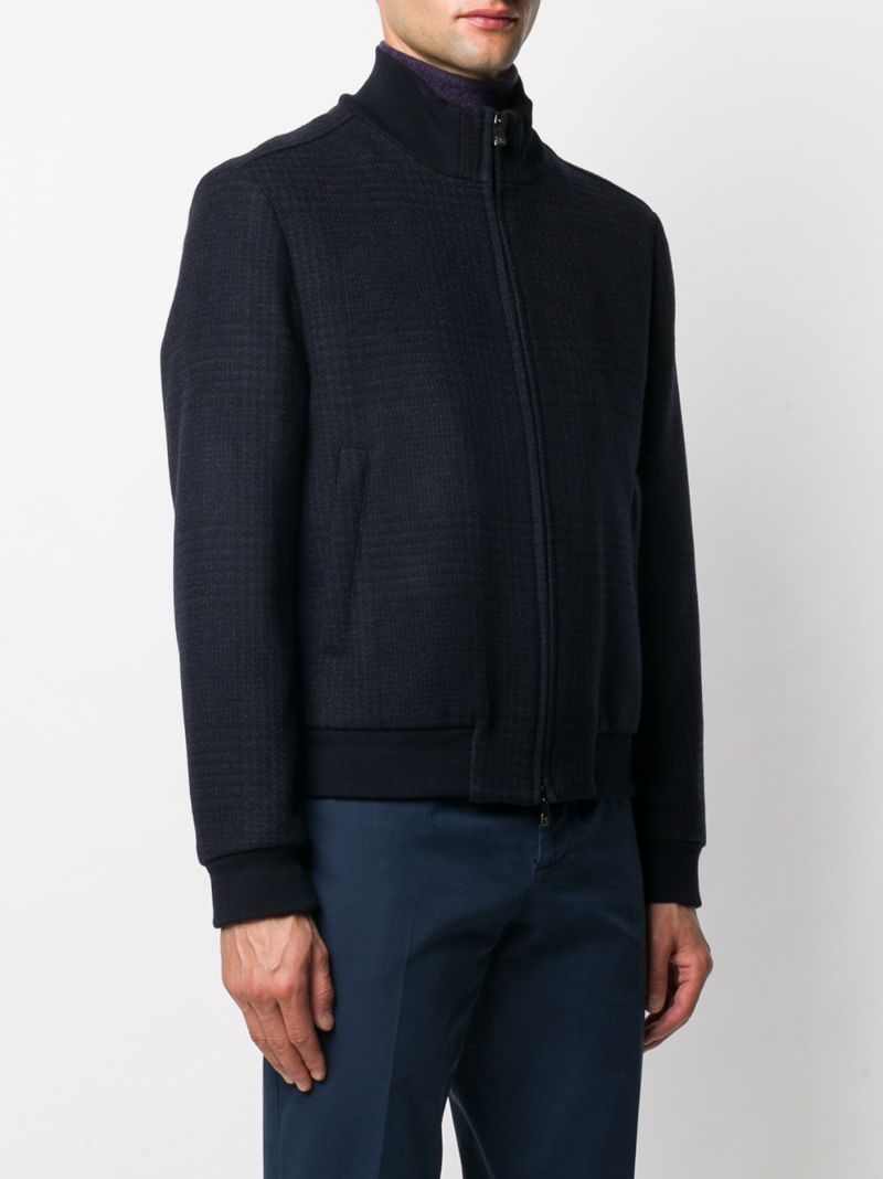 Shop Corneliani Houndstooth-pattern Bomber Jacket In Blue