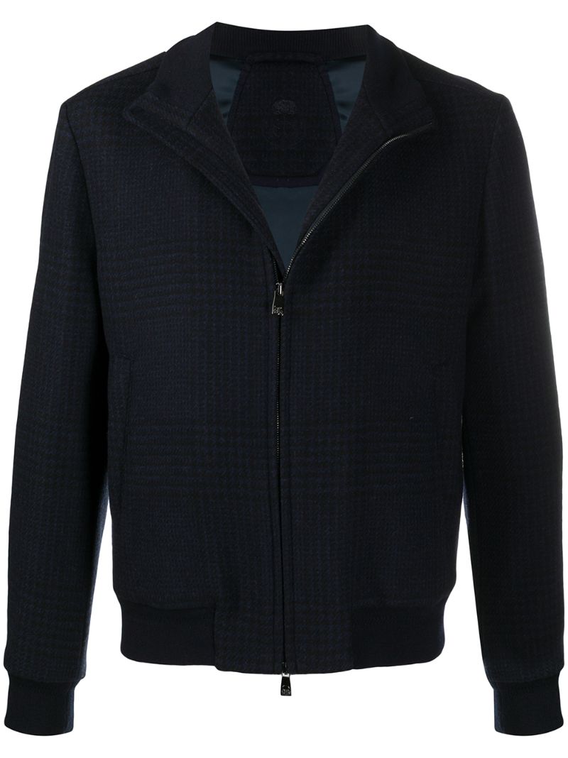 Shop Corneliani Houndstooth-pattern Bomber Jacket In Blue