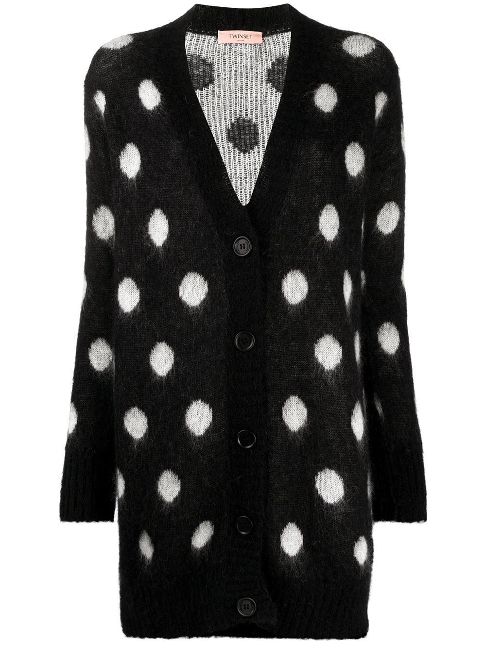 Shop Twinset Polka-dot Print Longline Cardigan In Black