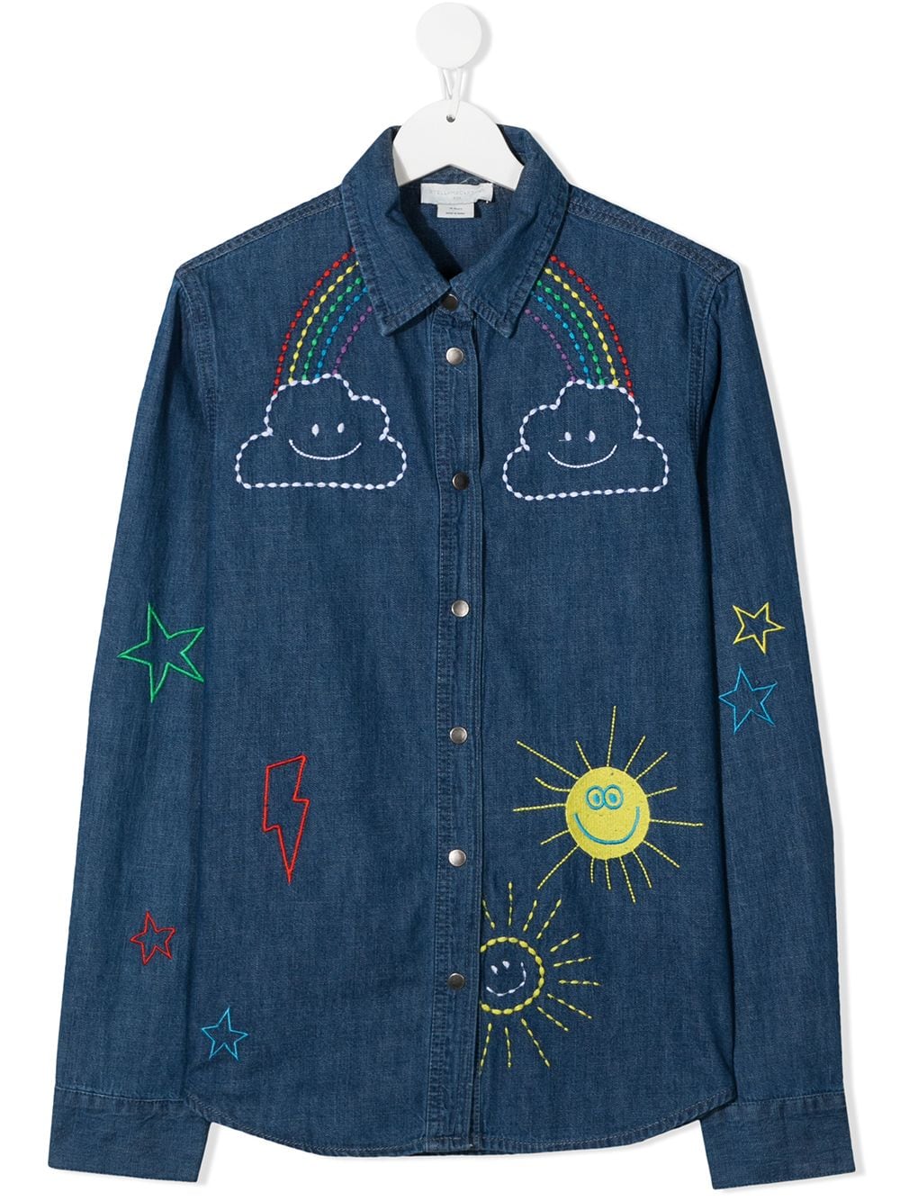 Stella Mccartney Teen Embroidered Denim Shirt In Blue