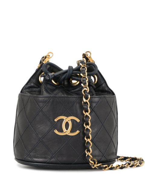 HOT SALE CHANEL 1985-1993 Cosmos diamond quilt drawstring bucket bag Women