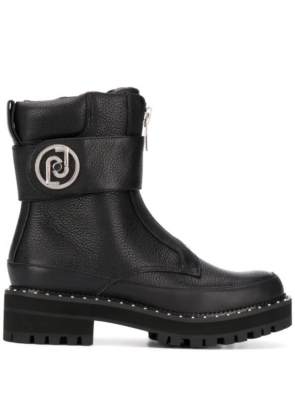 black zip up combat boots