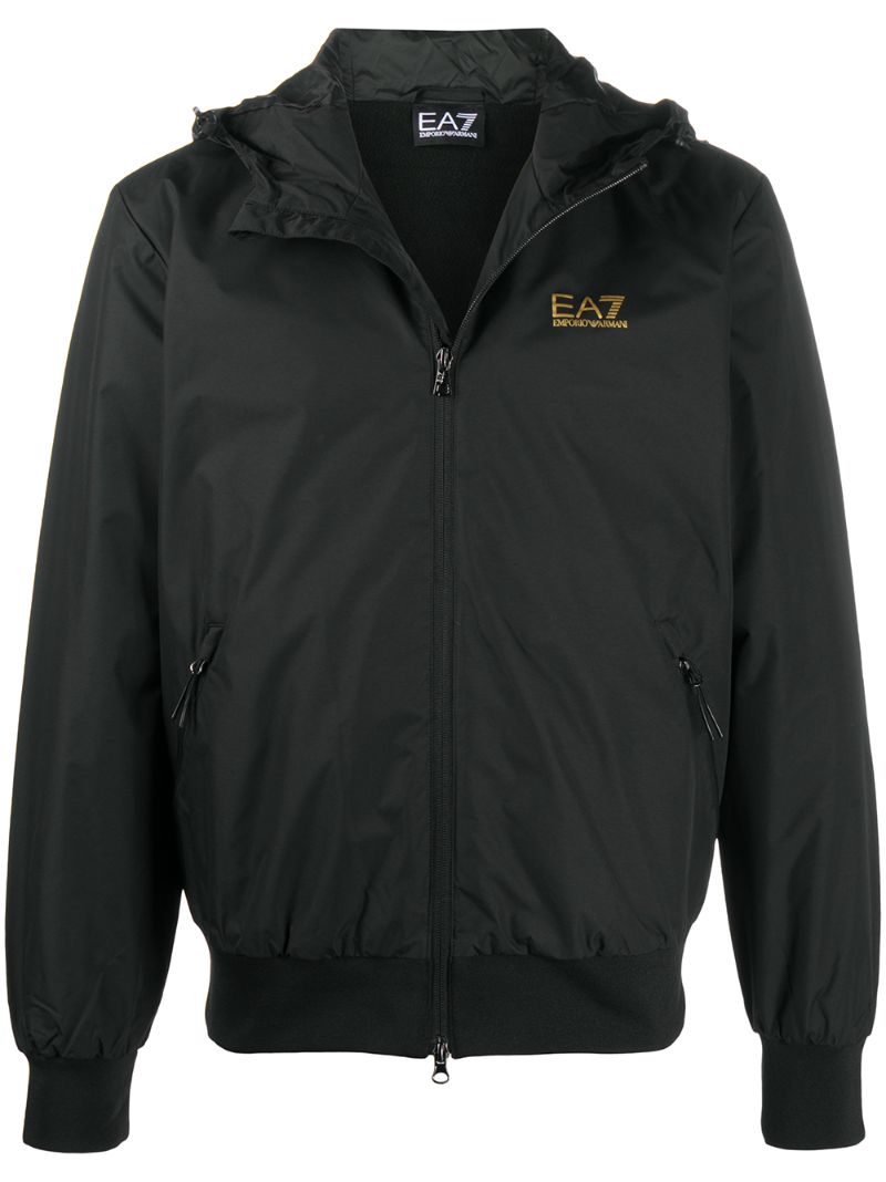 Ea7 Logo-print Technical Hooded Jacket In Black