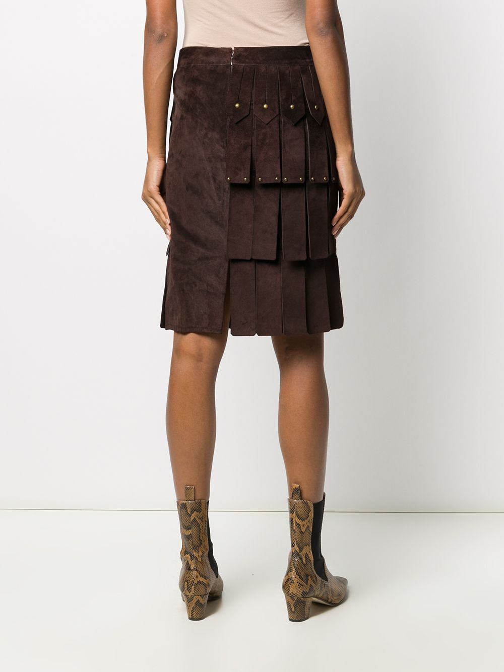 фото Yves saint laurent pre-owned studded fringed skirt