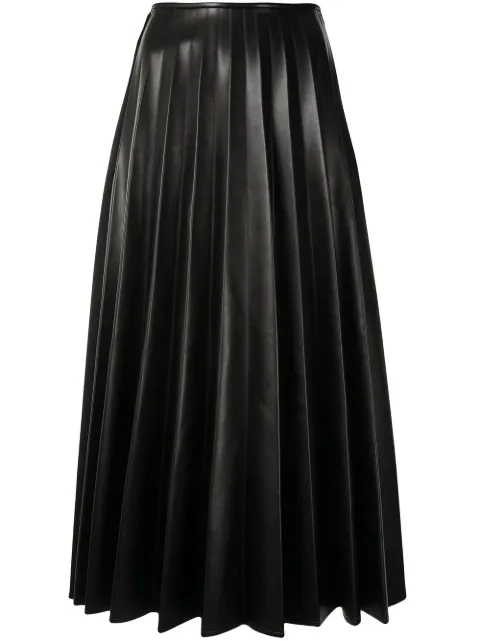 pleated leather flare skirt
