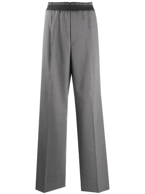 flared grey trousers