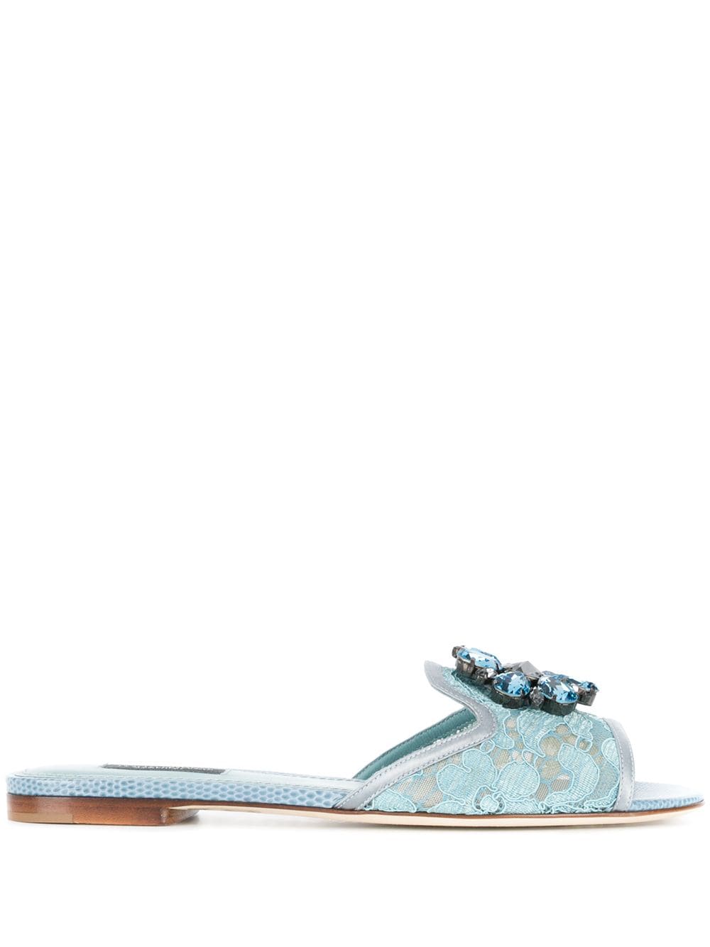 Dolce & Gabbana crystal-embellished lace slides Blue