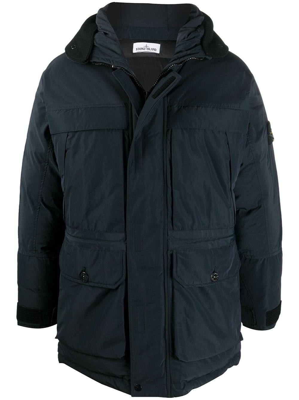 Shop Stone Island Sleeve-patch Feather Down Jacket In Blue