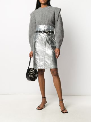 high-waisted metallic pencil skirt展示图