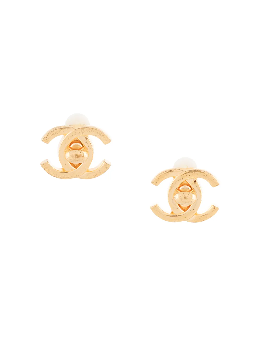 Pre-owned Chanel 1995 Cc Turn-lock Earrings In Gold