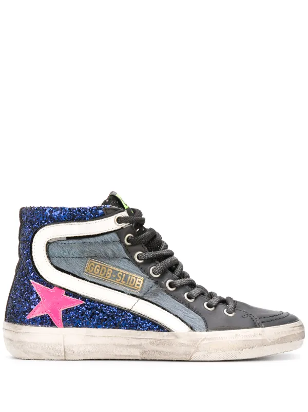 golden goose blue glitter sneakers