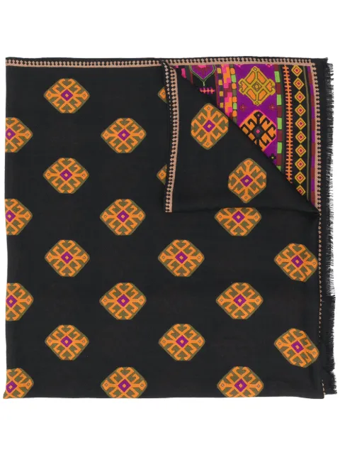Etro Printed Knitted Scarf In Black Modesens