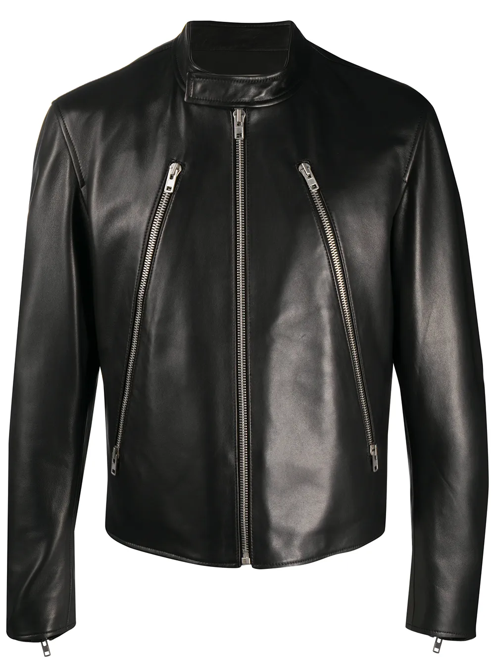 mock neck leather jacket