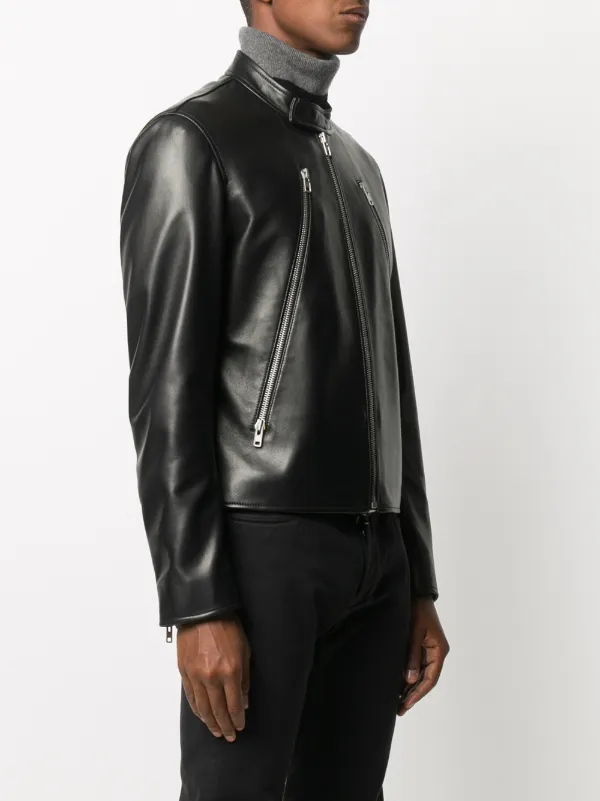 Mock Neck Leather Jacket Men's