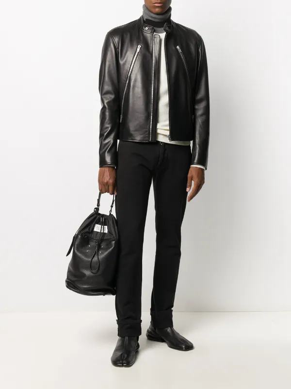 Maison Margiela Mock Neck Leather Jacket - Farfetch