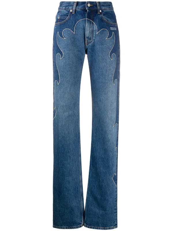 embroidered straight leg jeans