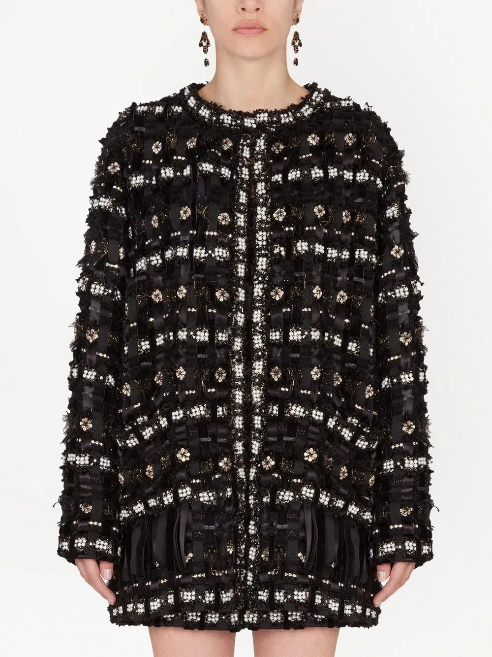  Dolce & Gabbana Verzierter Oversized Mantel   Schwarz 