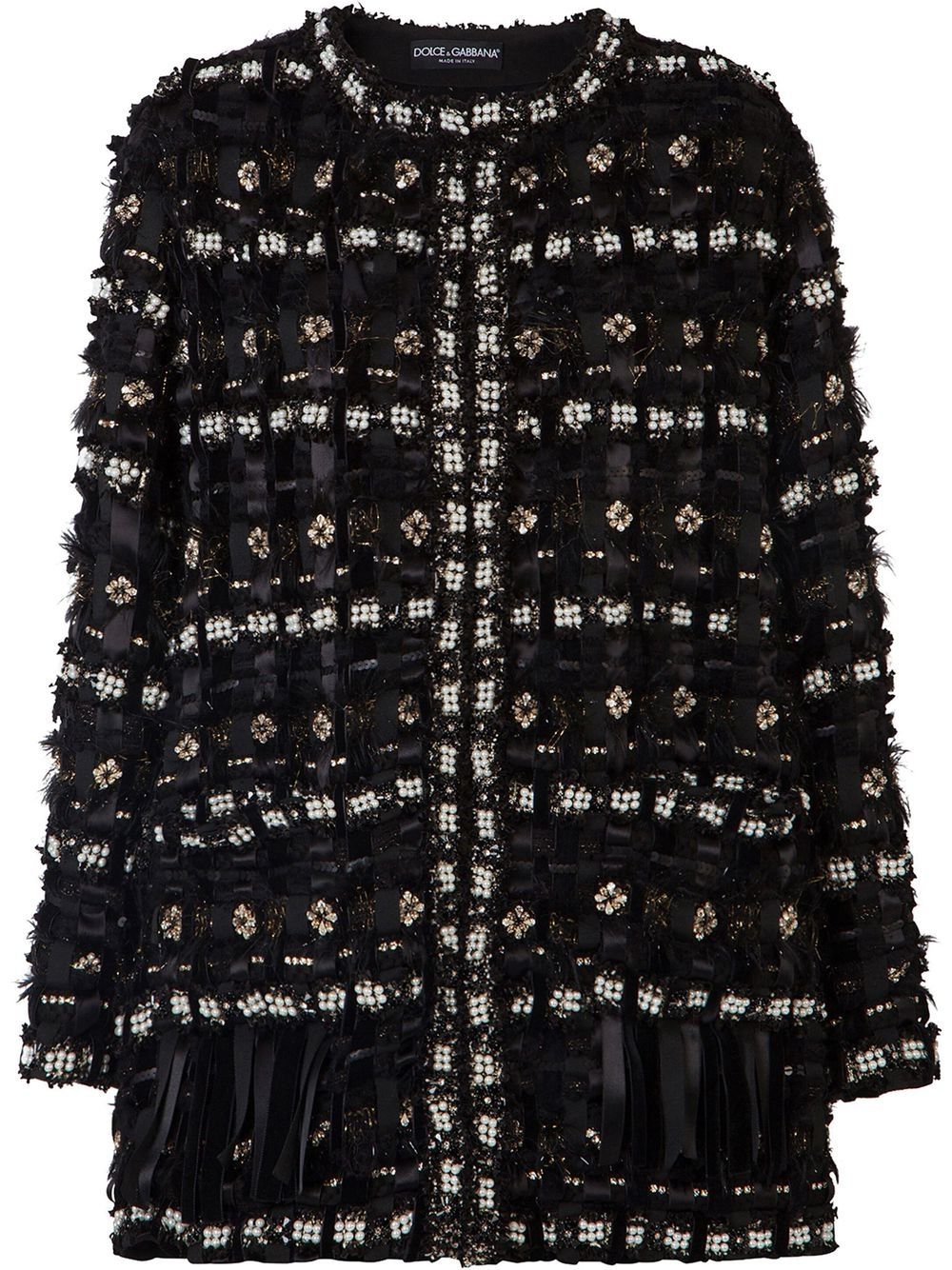 Dolce & Gabbana Embellished Woven Oversized Coat In Black