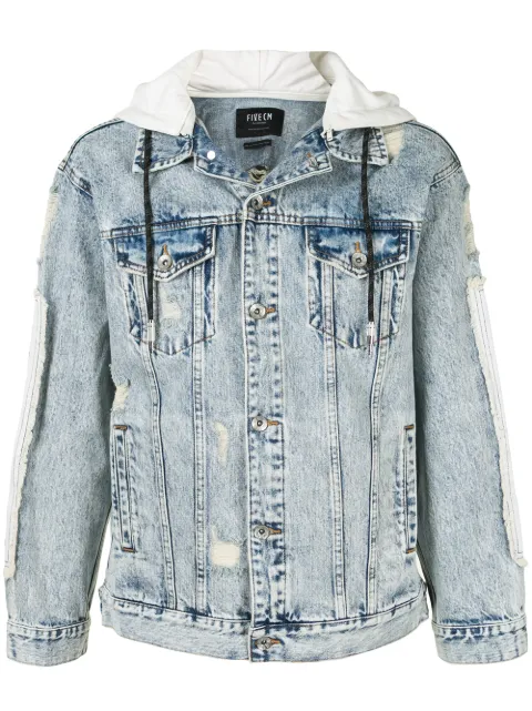 FIVE CM blue hooded patchwork denim 