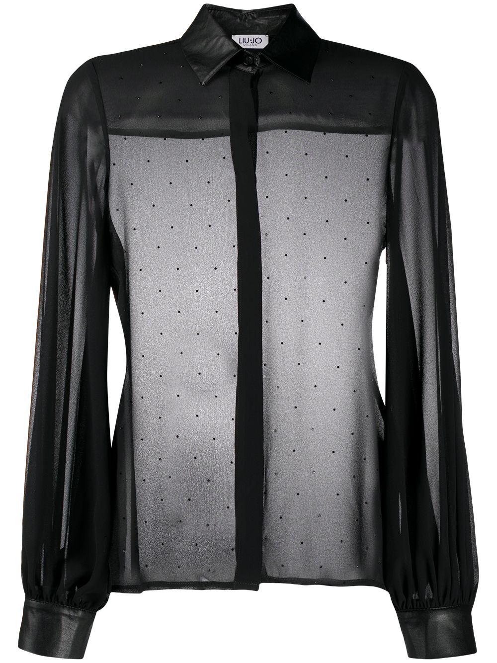 Liu •jo Semi-sheer Puff-sleeve Top In Black