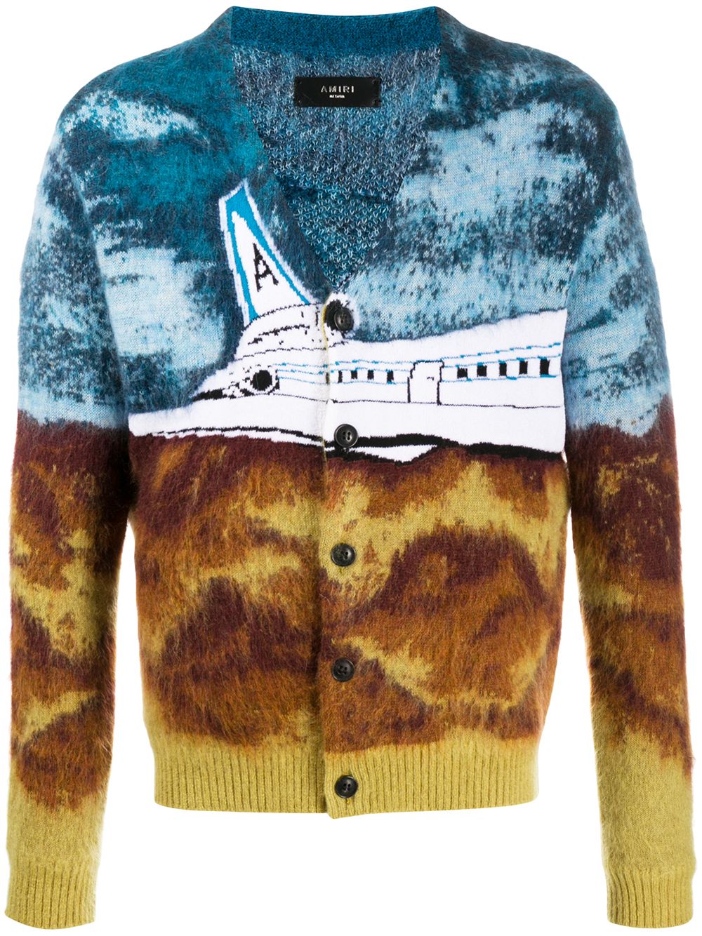 Shop Amiri Airplane Knit Cardigan In Yellow