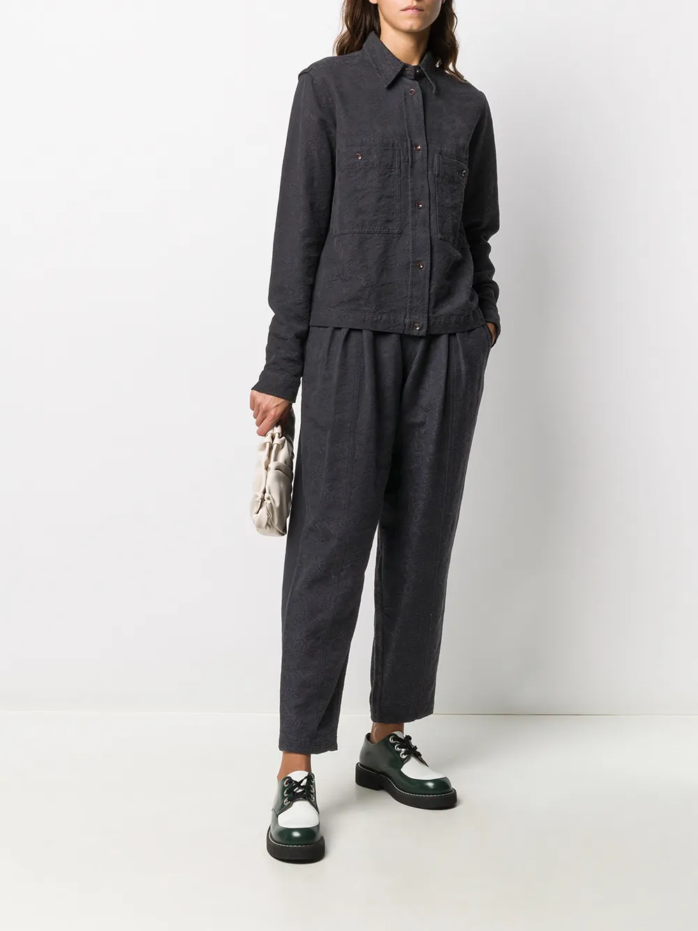 YMC Blouse met bloemenjacquard - Blauw
