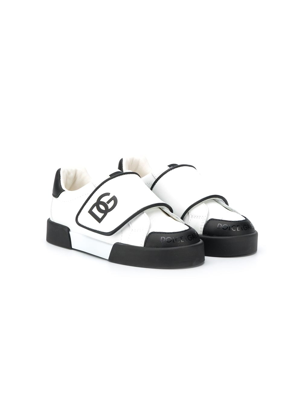 Dolce & Gabbana Kids' Portofino Light Sneakers With Dg Detail And Hook-and-loop Fastener In White/black