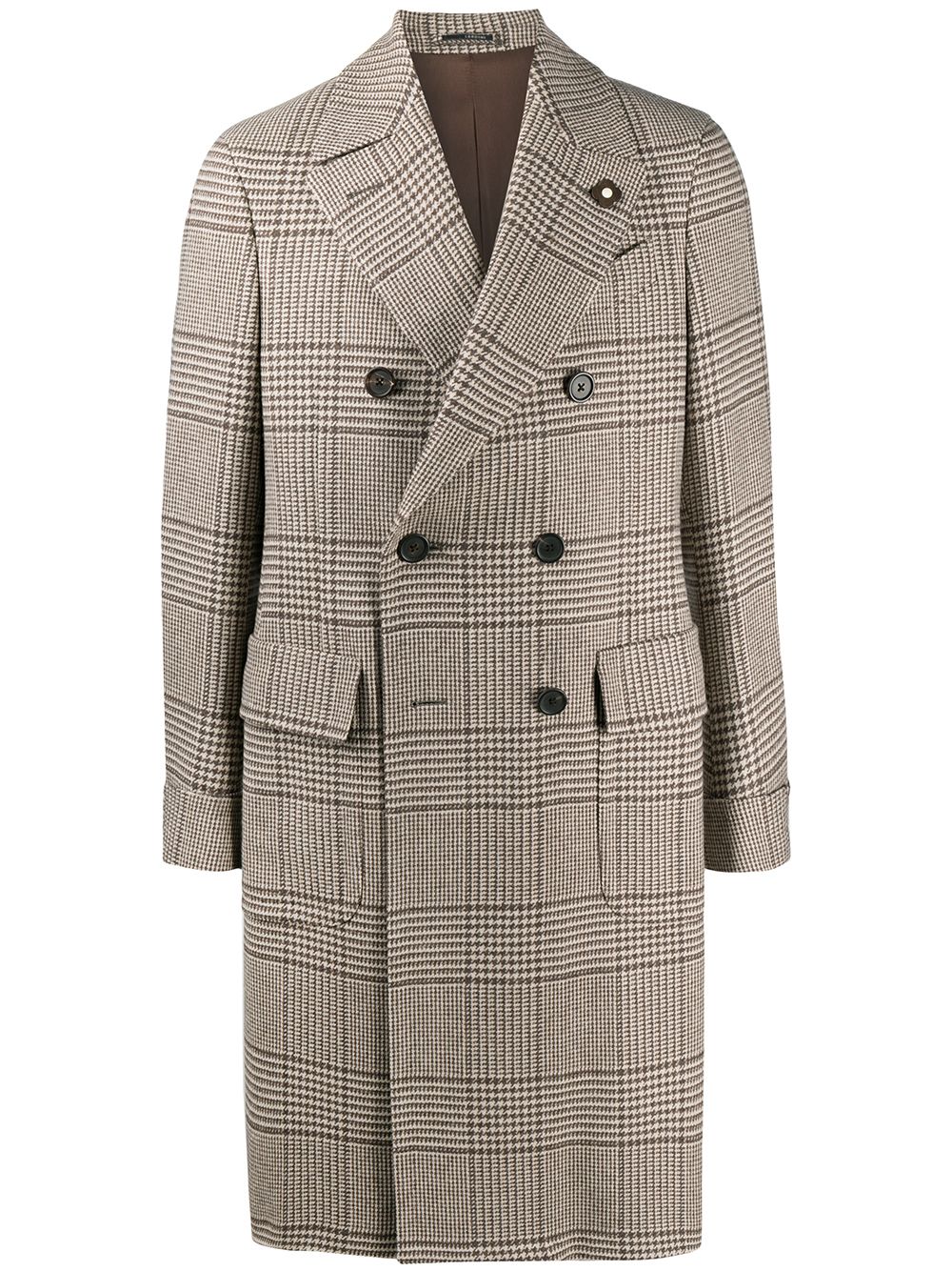 Shop Lardini Glen Check Double-breasted Coat In Brown