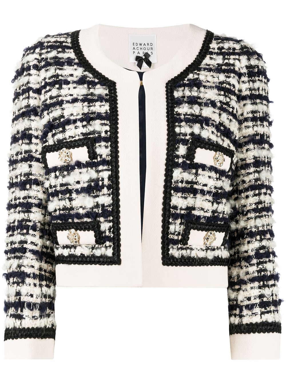 Edward Achour Paris Cropped Tweed Jacket In Black