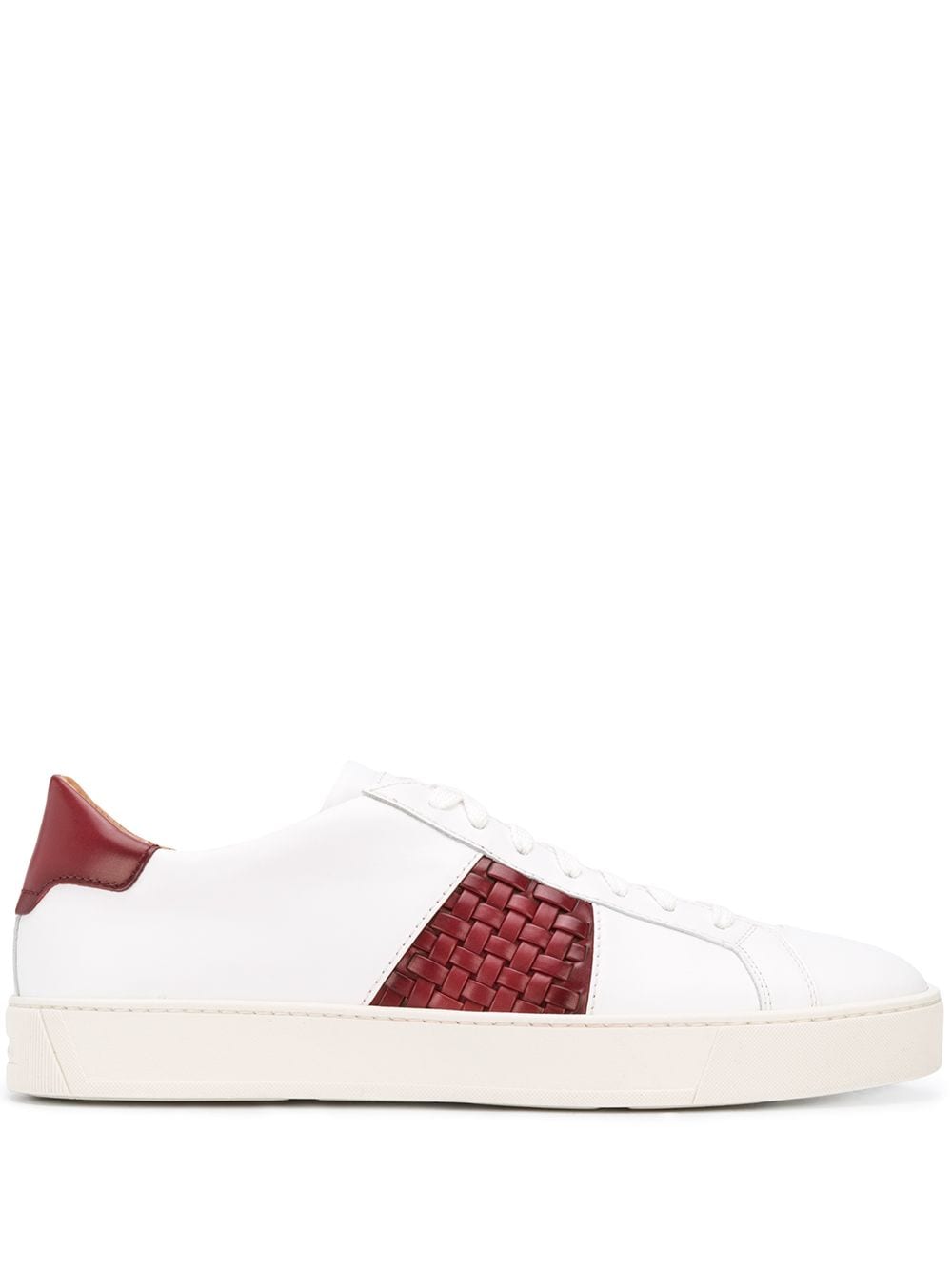 Santoni Woven-detail Leather Trainers In White