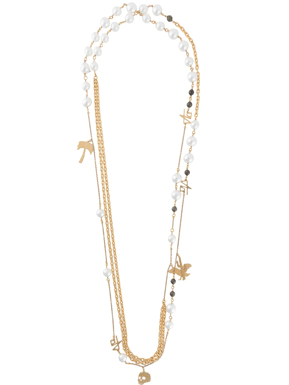 Click to view more detailed imagery on our partner's website Palm Angels Pearl-embellished Skull Pendant Necklace In Gold