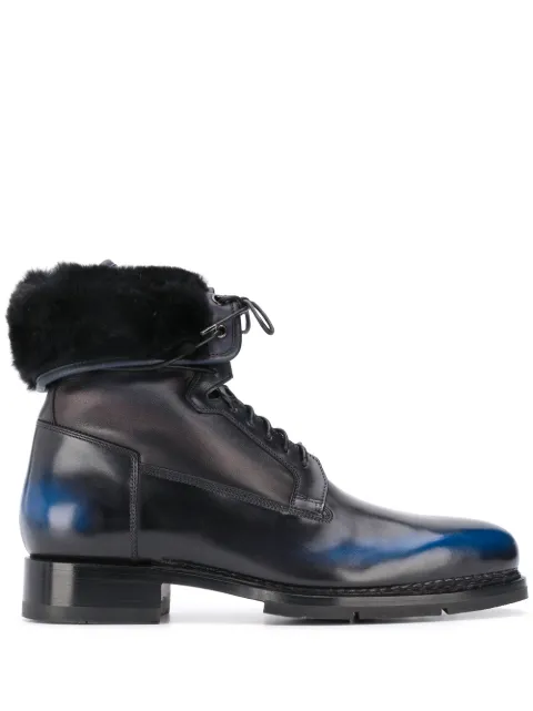Santoni fur-trim ankle boots