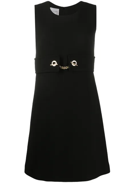 Edward Achour Black Dress with Off White Collar and Gold Buttons 437034/1772D