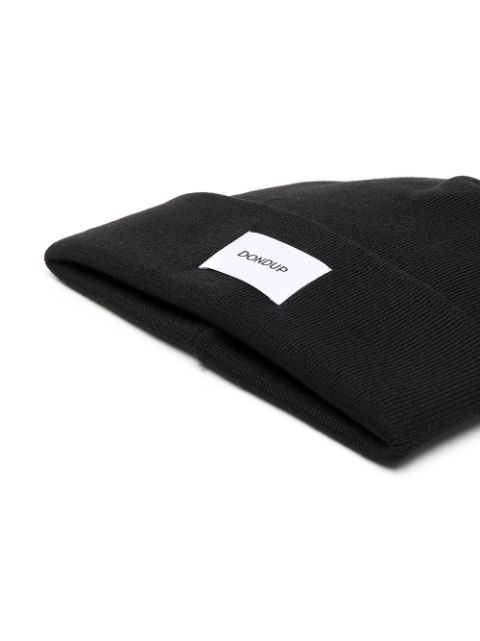 Shop Dondup Fine-knit Logo Patch Beanie In Black