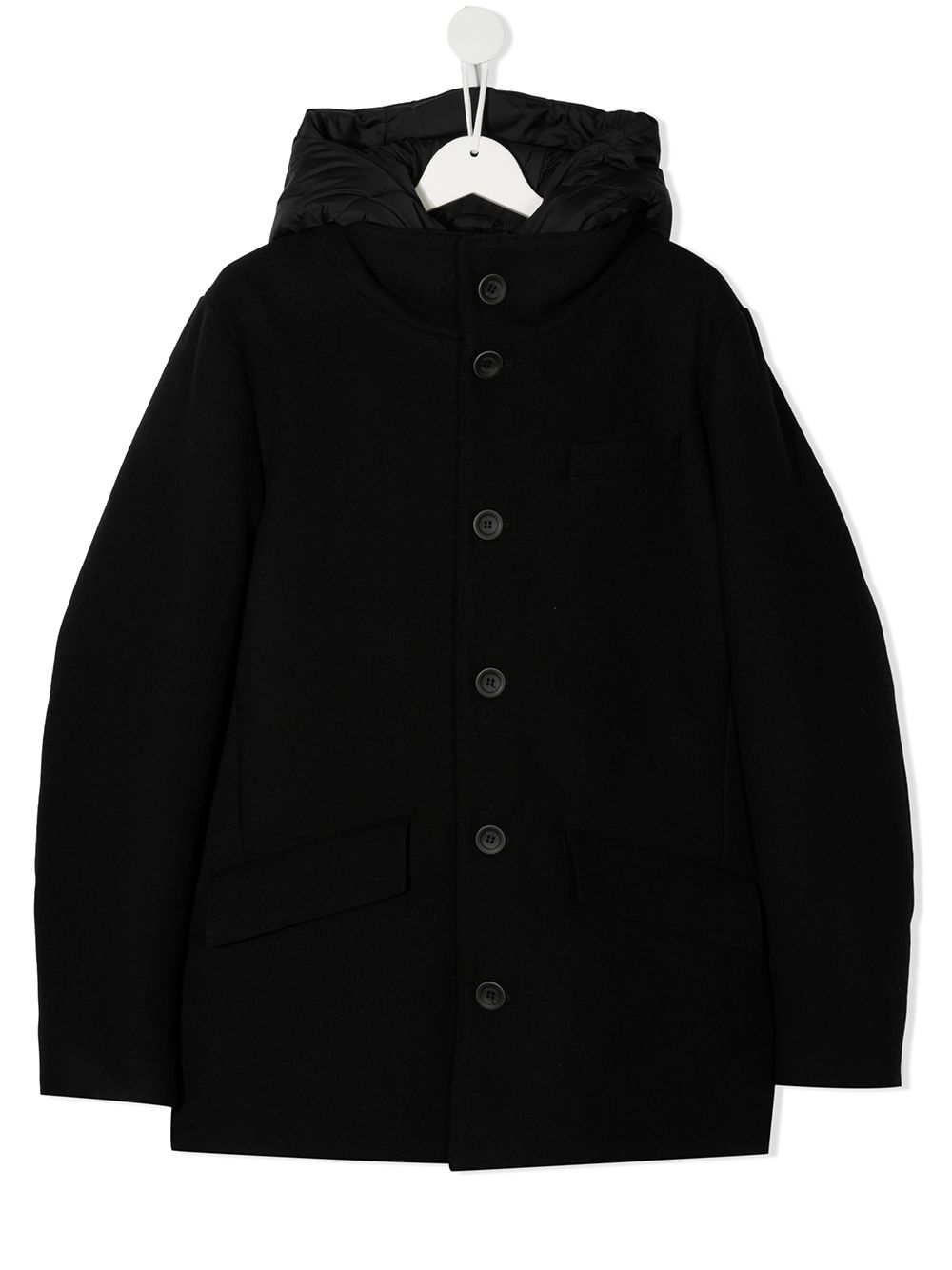 HERNO TEEN BUTTON-UP HOODED COAT