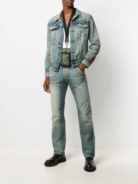 Shop Heron Preston faded denim jacket 