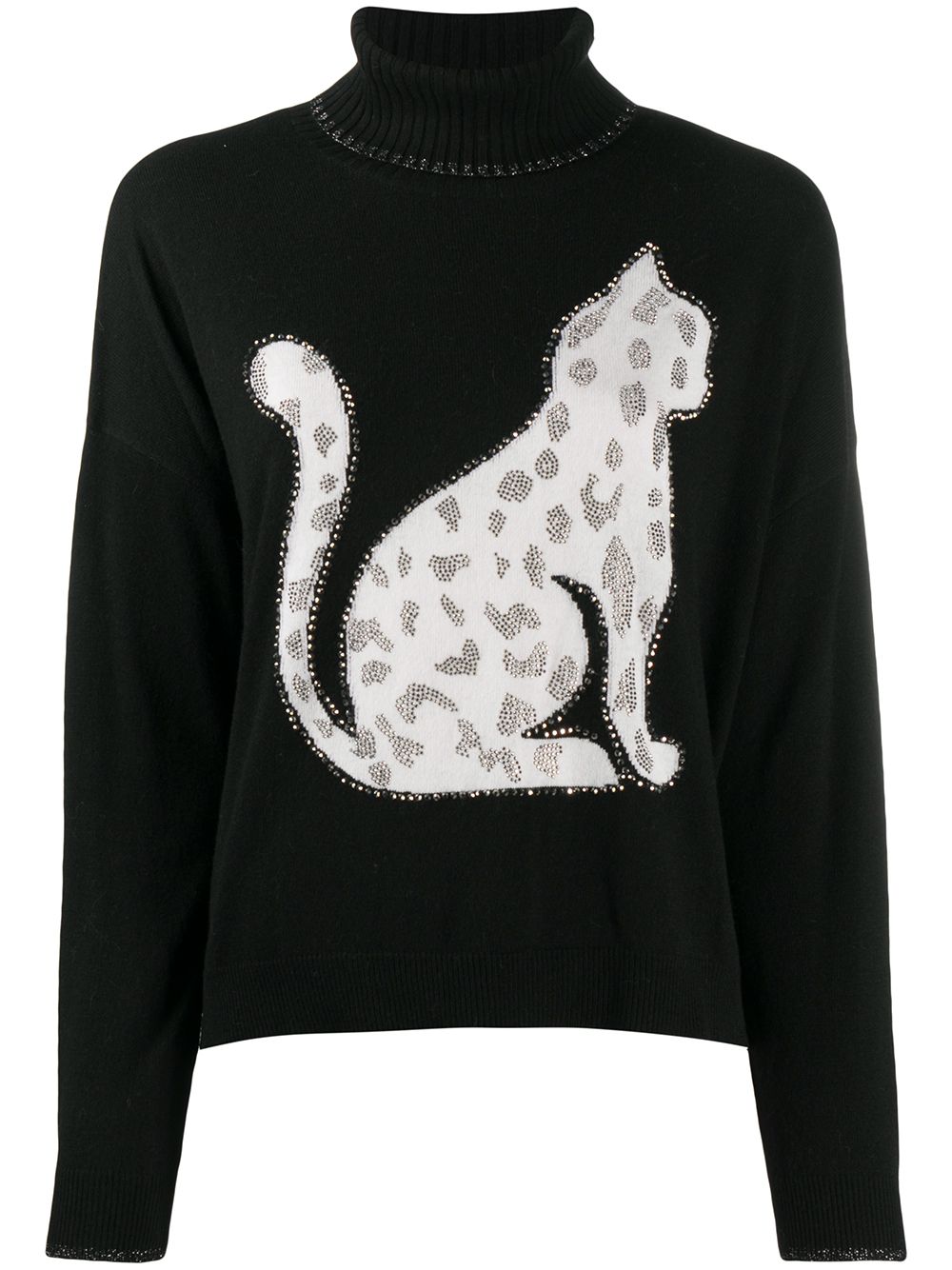 Liu •jo Crystal-embellished Intarsia Jumper In Black