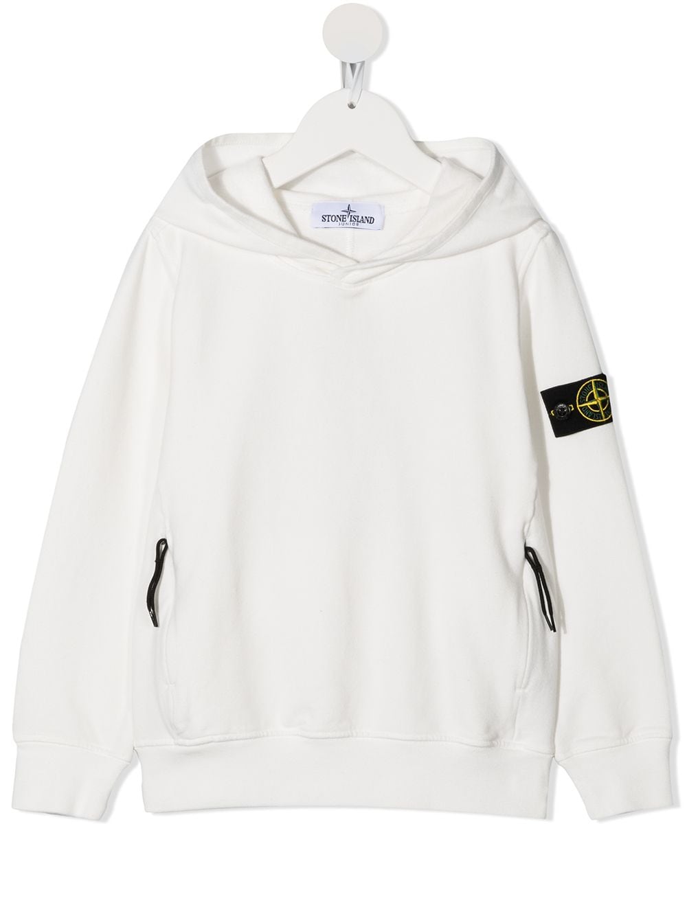 Shop Stone Island Junior Sleeve-patch Hoodie In White