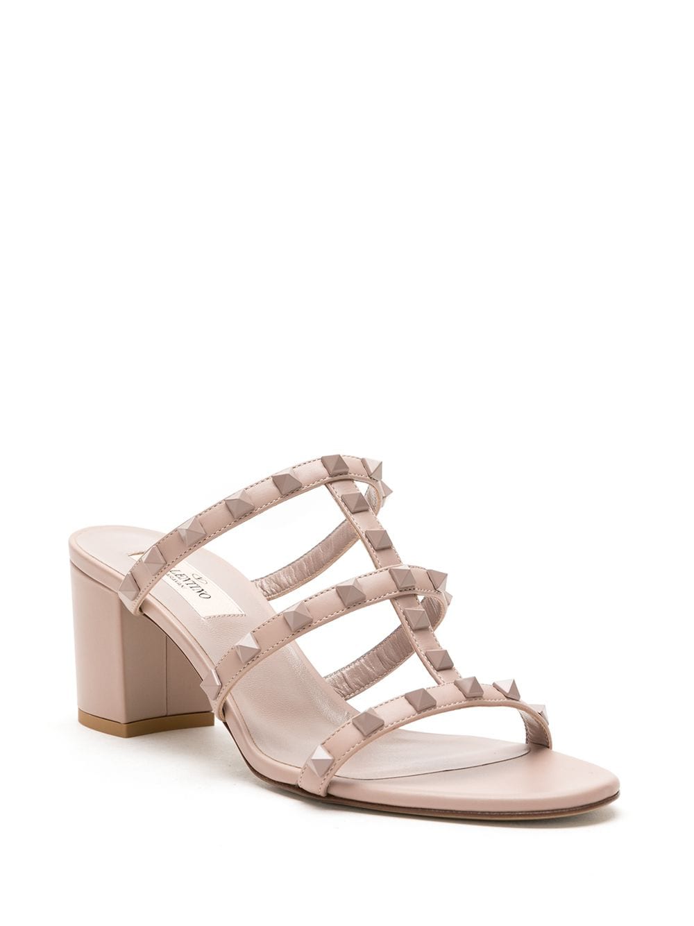 Shop Valentino Rockstud Strappy Block-heel Sandals In Neutrals