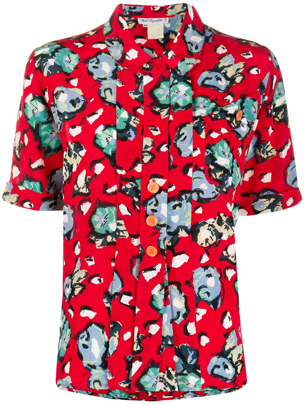 Pre-owned Karl Lagerfeld Floral Print Short-sleeved Shirt In Red