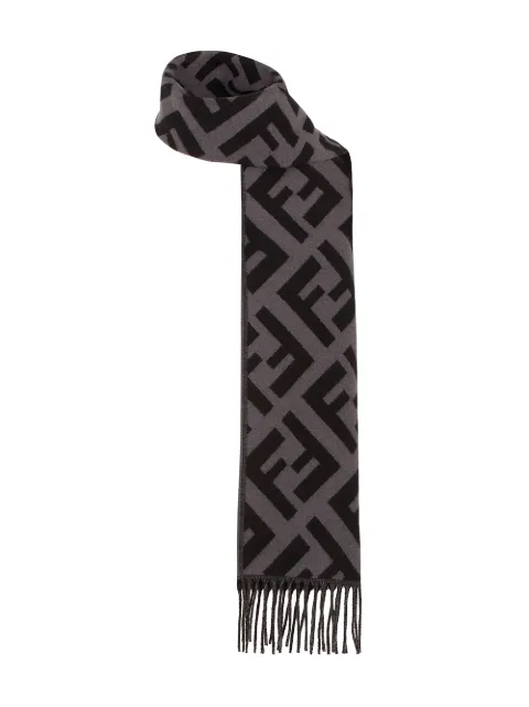 FENDI FF-intarsia fringed trim scarf