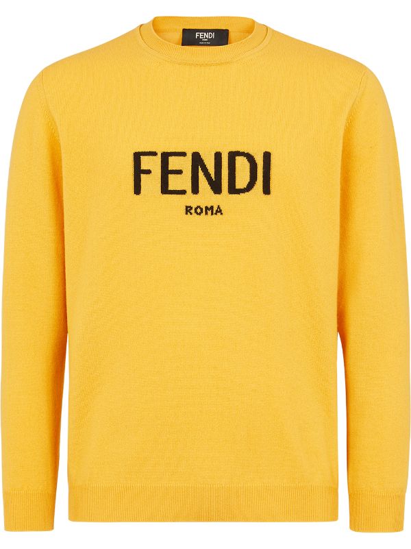 Shop yellow Fendi logo crew neck jumper 