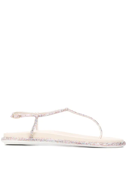 Rene Caovilla Gold Crystal Thong Sandals at Jill's Consignment