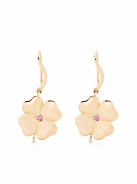 Aurelie Bidermann 18kt yellow gold Clover pink sapphire earrings