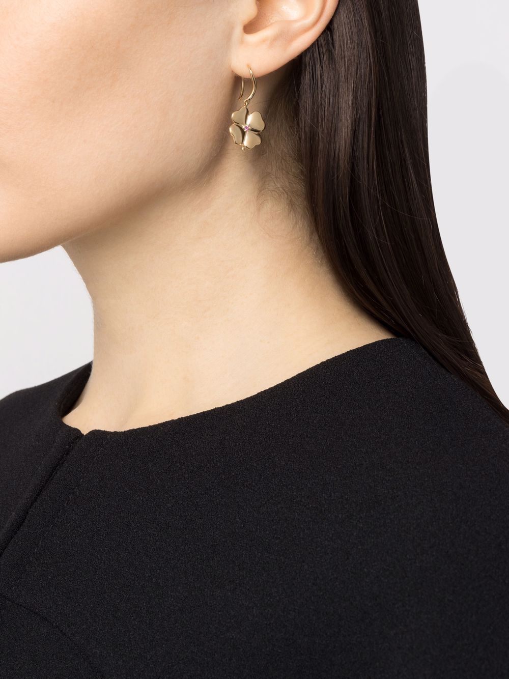 Image 2 of Aurelie Bidermann 18kt yellow gold Clover pink sapphire earrings