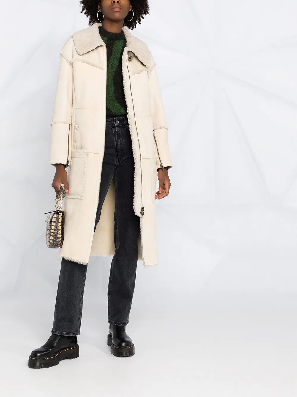 CLOSED LEATHER SHEARLING COAT
