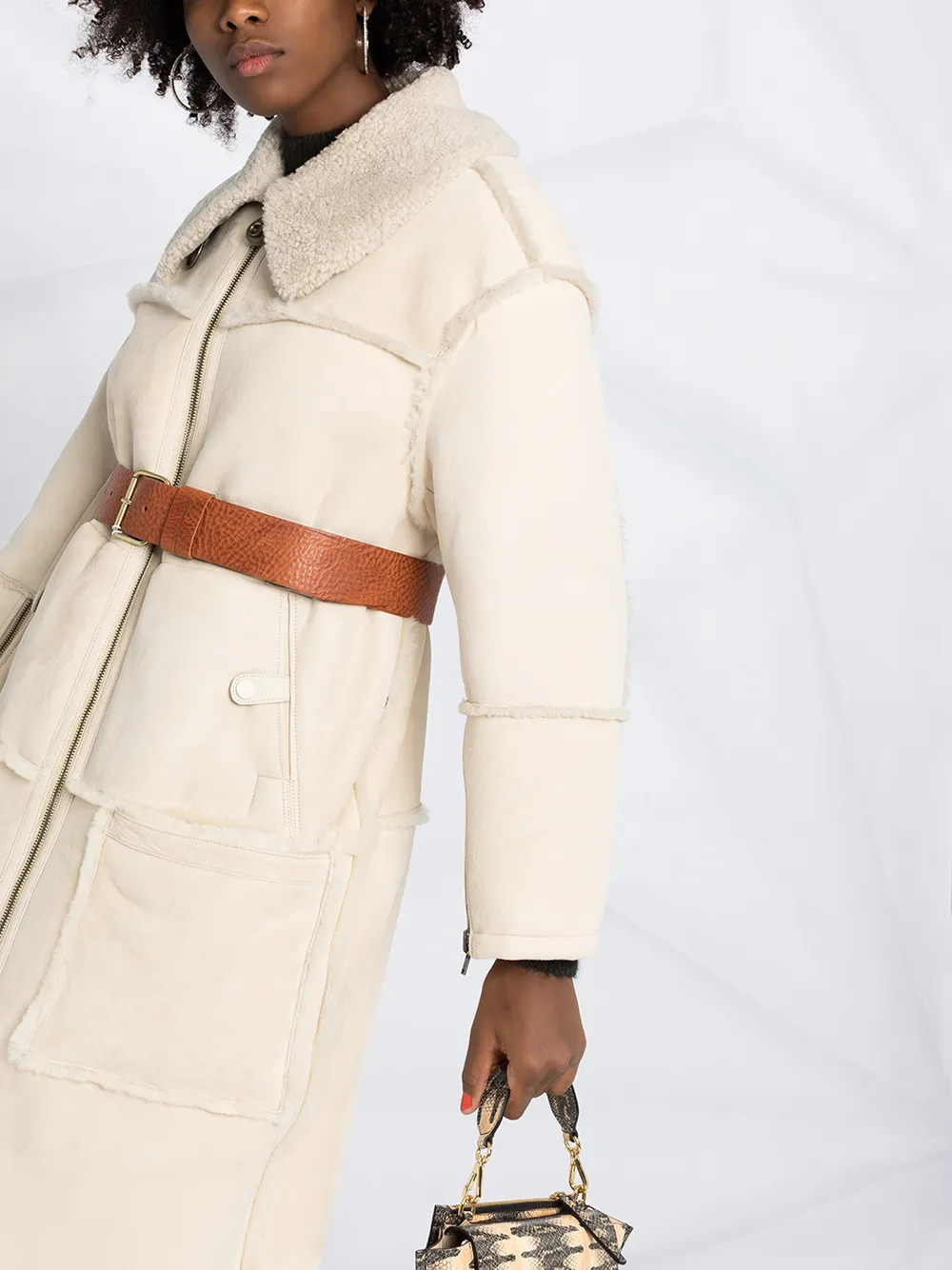CLOSED LEATHER SHEARLING COAT